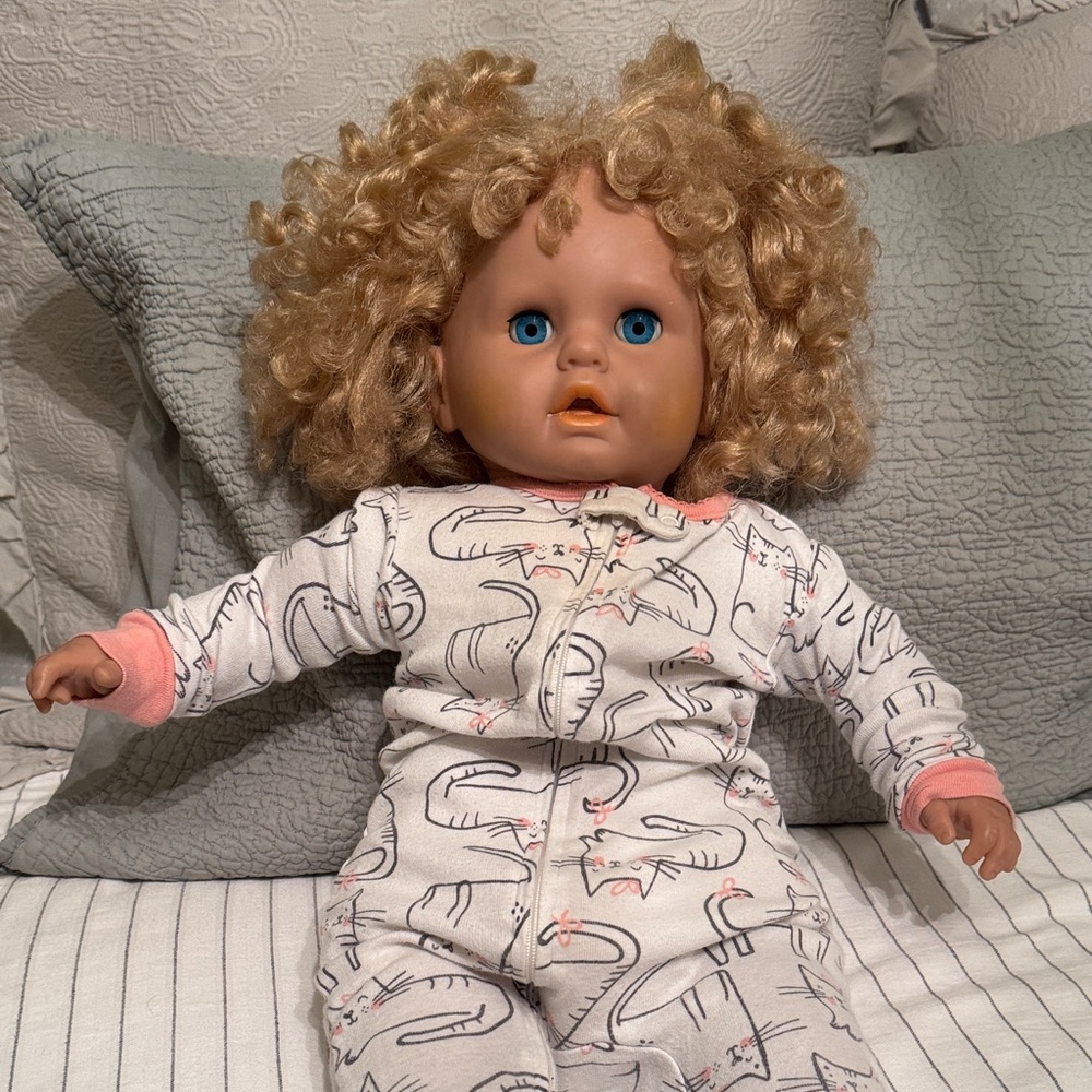 Jessie doll Curly Hair baby Doll with Cat Print Pajamas 24” tall